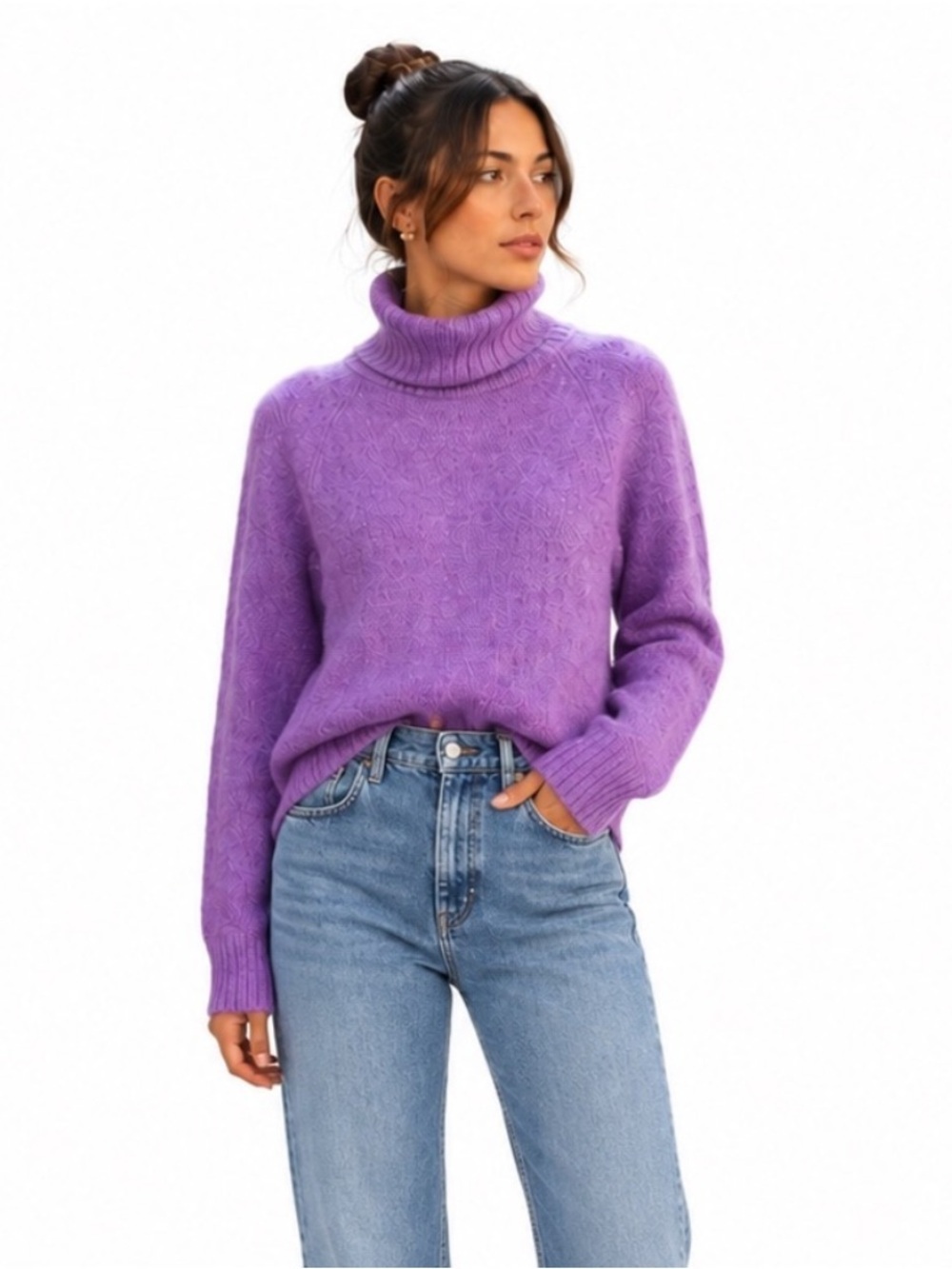 Quiet Luxury Lavender Turtleneck Sweater Soft Knit Small